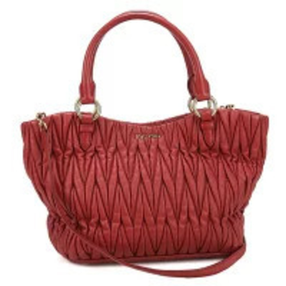 Miu Miu red matelasse leather top handle bag quilted texture shoulder